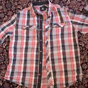 Ocean Current Red and Black Plaid Button-Down Shirt